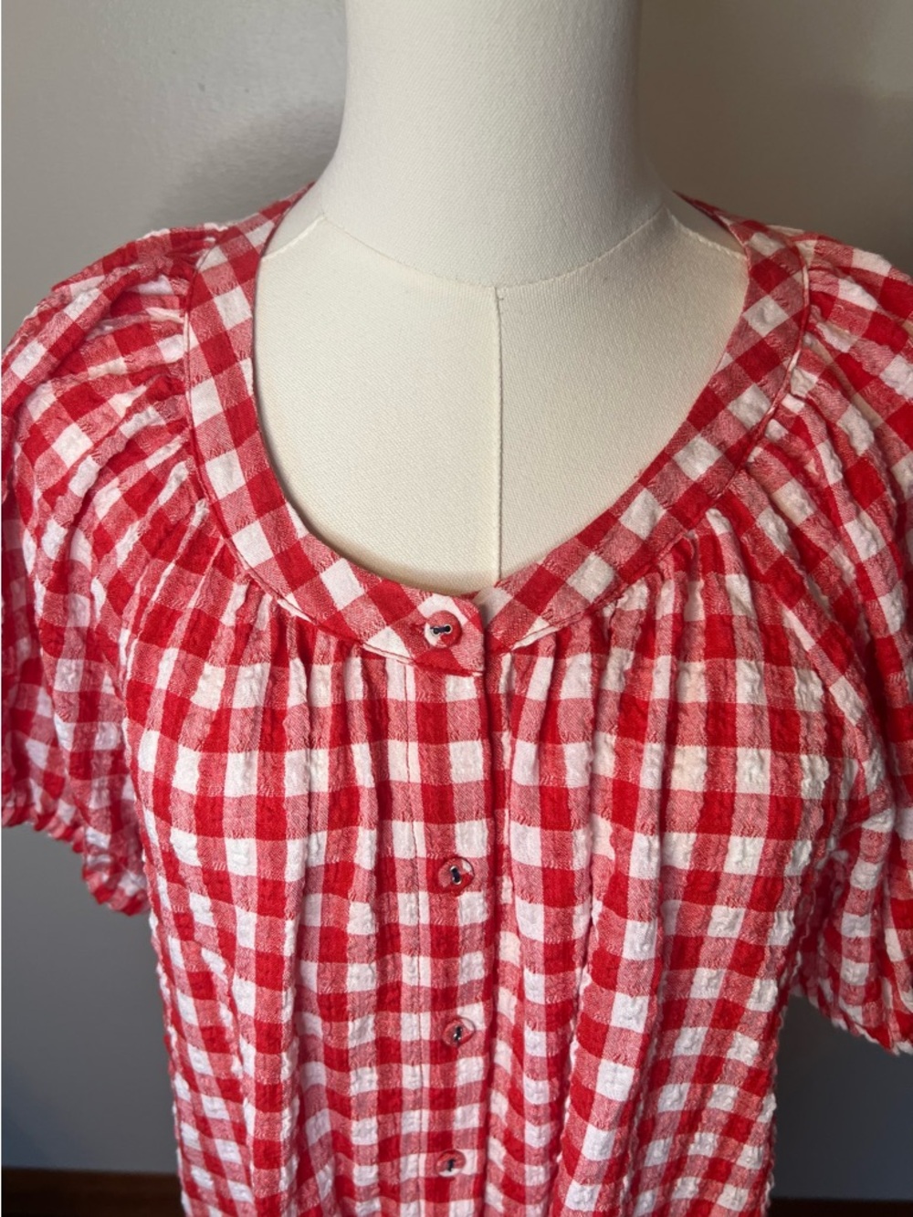 Jane and Delancey Women’s Red White& Blouse Gingham Check Button Up Small - Picture 2 of 8